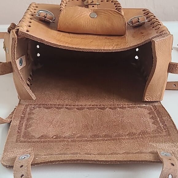 Mexican Hand Tooled Leather Bag Box  Purse Mini Messenger Bag - Picture 8 of 13